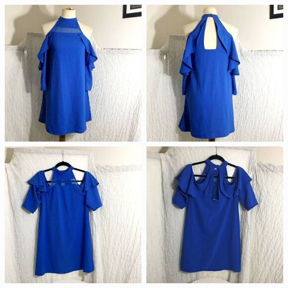 The Impeccable Pig Royal Blue Cold Shoulder Dress S/M - Picture 1 of 12